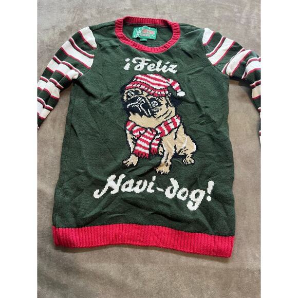 Ugly Christmas sweater XS extra small womens sweater pug dog feliz navi dog‎ - Picture 1 of 5